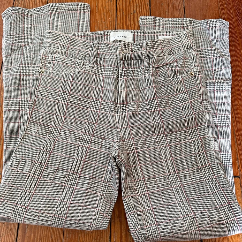 Frame - Le Cropped Mini Boot Plaid in Washed Plaid Sz 24